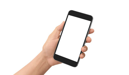 Hand holding smartphone device touching screen