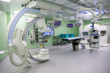Russia. Saint-Petersburg. Interiors of a multidisciplinary clinic. Operating room. Equipment for performing operations.
