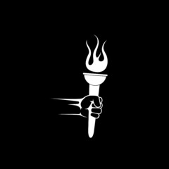 Hand holding torch icon isolated on dark background © sljubisa