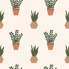 House plants seamless pattern. Vector illustration.