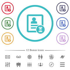 Contact processing flat color icons in circle shape outlines