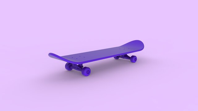 Monochrome Skateboard On A Solid Background, 3d Rendering