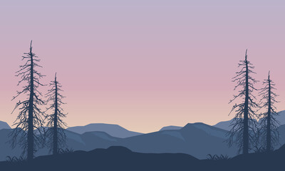 A beautiful color of the morning sky with incredible mountain views from the suburbs. Vector illustration