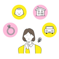 ライフプランで悩む若い女性のイラスト
