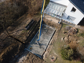 Bottom plate of pool is concreted, with very large concrete lift, shot with drone
