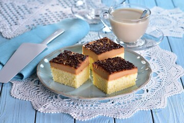 Homemade caramel coffee flavoured cake with coffee drink