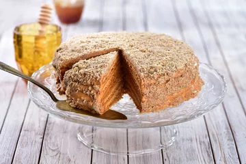 Foto op Canvas Homemade honey cake, traditionally called medovnik in Czech and Russian © Radko