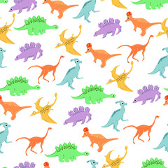 Seamless pattern with colorful colorful dinosaurs