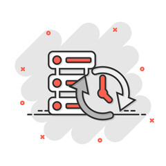 Data center icon in comic style. Clock vector cartoon illustration on white isolated background. Watch business concept splash effect.
