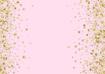 Fototapeta na wymiar Gold Confetti Abstract Pink Background. Holiday Sparkle Card. Golden Dust Light Background. Splash Bright Wallpaper.