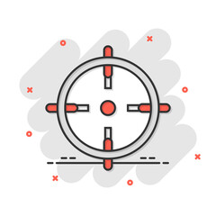 Fototapeta premium Shooting target vector icon in comic style. Aim sniper symbol cartoon illustration on white background. Target aim business concept splash effect.