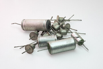 set of electronic components from retro audio equipment. metal-paper capacitors and Rectifier...