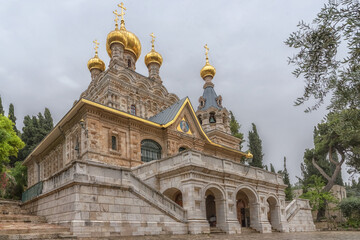 Church of Mary Magdalene, a Russian Orthodox church on the Mount of Olives in Jerusalem. Low point shooting