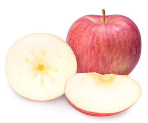Fresh Appleon white background, San Fuji Apple isolated on white background. With clipping path.