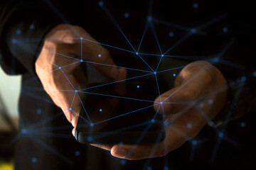 business girl with use device smartphone for digital technology social network internet online in the home office