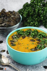 A bowl with home-made pumpkin soup