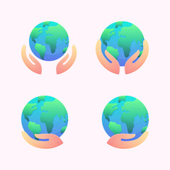 hand holding planet earth illustration set
