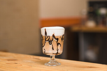 Delicious coffee punch on the counter in a coffee shop