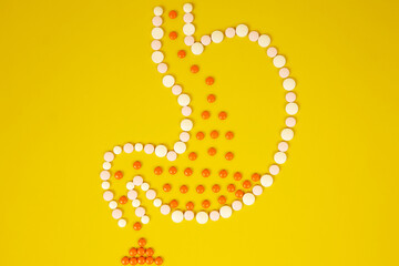 The human stomach from tablets, the metabolism in the body. Complete digestion process