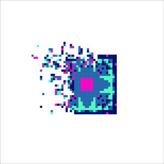 Rectangle tile disintegration into pixels, illustration for graphic design