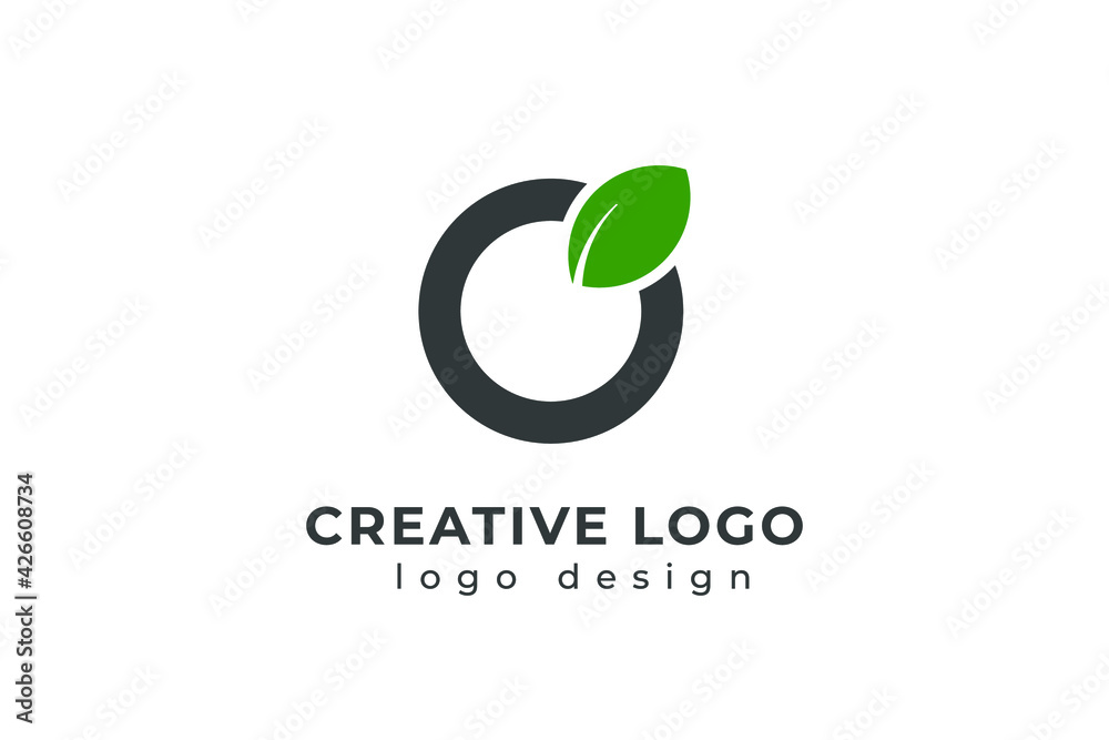 Sticker Letter O eco leaves logo icon design template elements.