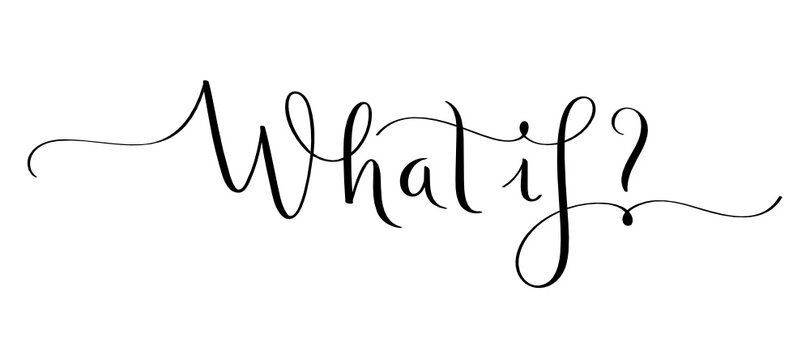 WHAT IF? black vector brush calligraphy banner with flourishes isolated on white background