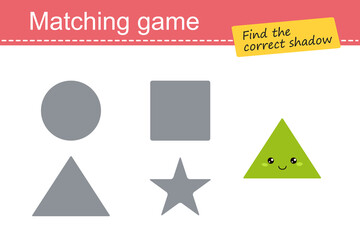 Matching game for children. Geometric shapes, triangle. Cartoon flat style