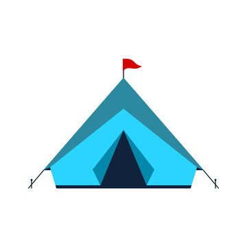 recommend clip art: Blue camping tent isolated on white background. Tourism and travel equipment. Outdoor and hiking gear. Simple tourist canopy tent icon. Nature exploring concept. Vector illustration, flat, clip art.