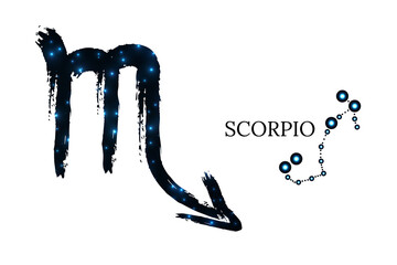 Zodiac sign with text. scorpio symbol isolated on white background. Vector illustration