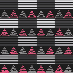 Shapes made of stripes. Mosaic with geometric shapes. Seamless pattern. Design with manual hatching. Textile. Ethnic boho ornament. Vector illustration for web design or print.