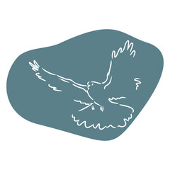 Dove illustration on abstract shape isolated on white background