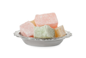 Turkish delight dessert in plate on white background