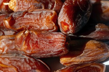 Close up of Khalas dates fruit from Saudi Arabia for ramadan