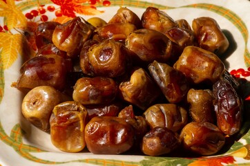 Top view of sweet sukkari dates ready for ramadan