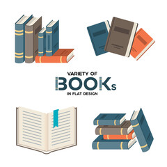 Variety of books in flat design