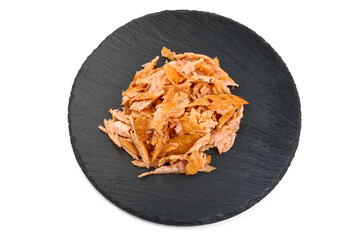 Smoked Salmon strips, isolated on white background. High resolution image