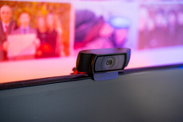 Webcam on top of a monitor for live streaming or video calls