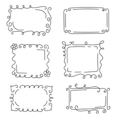Decorative frames with monograms and wavy elements, curls. Hand-drawn elements. Edgings for your design. Isolated.Vector illustration.