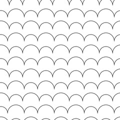 Simple seamless black and white pattern with fish scales. Endless background with stripes-waves. Backdrop created from semicircles, wallpaper for your design.Vector