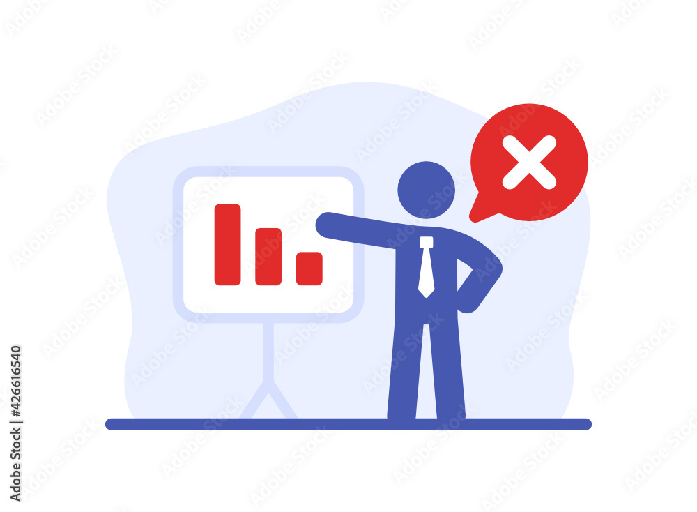Poster business failure icon vector illustration. decreasing graph for wrong strategy