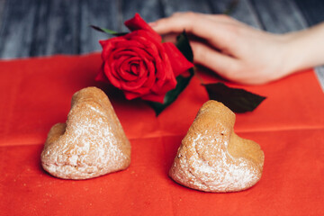sweet biscuits on a red napkin rose flower snack