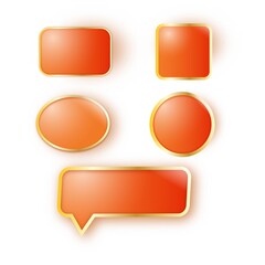 Different Shape Of Glossy Button Element In Orange And Golden Color.