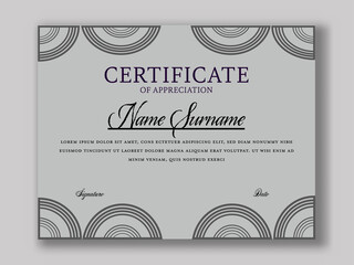 Gray Color Certificate Of Appreciation Or Diploma Template Layout With Circle Pattern.