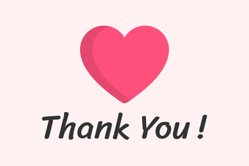 Thank You vector card with lettering and pink heart love symbol vector illustration.