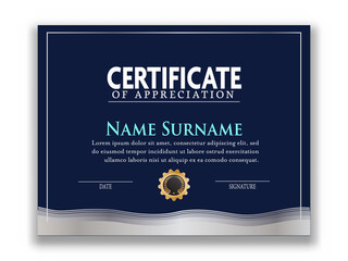 Naklejka premium Certificate Of Appreciation Award Template Design In Blue Color.