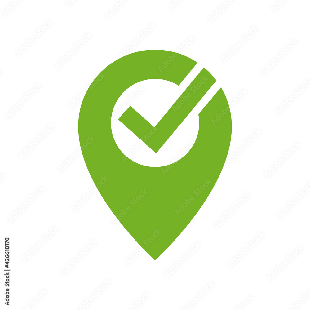 Aufkleber pin with check mark icon vector isolated. map location pointer. locator position point. vector illus
