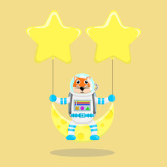 Illustration vector graphic cartoon of cute fox astronaut sitting on the moon with stars. Childish cartoon design suitable for product design of children's books, t-shirt, greeting cards etc