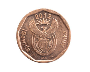 south africa ten cents coin on white isolated background