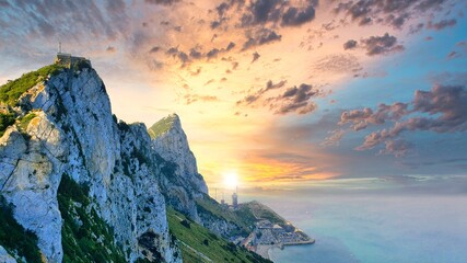 sunset in the rock of Gibraltar - obrazy, fototapety, plakaty
