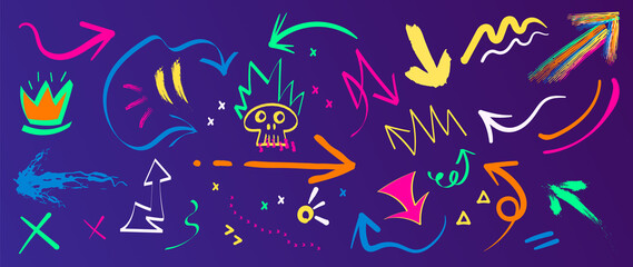 Vector Arrow doodle design vector. Hand drawn Old school tattoo vector elements.
Trendy hipster icon funny design with brush and texture. Cartoon elements.